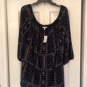 NWT off the shoulder blue and cream 3/4 sleeve top